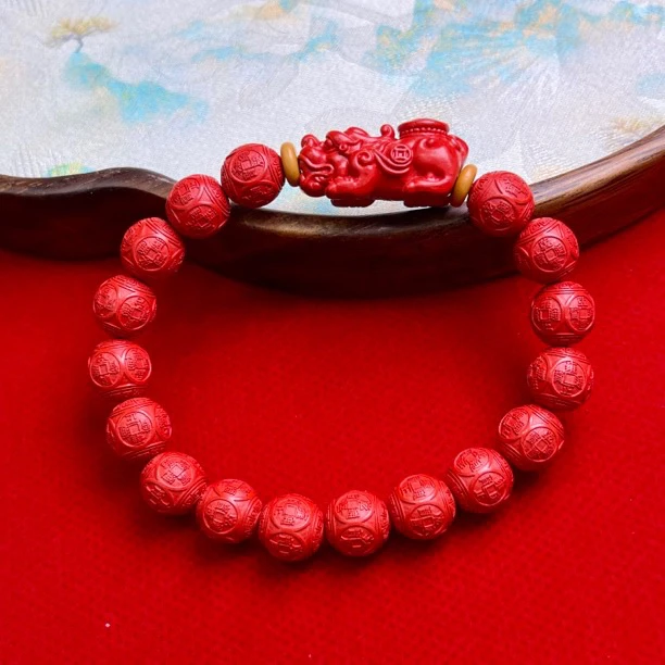 含辰砂工艺品高含量真朱砂水飞红砂五帝钱貔貅手串571