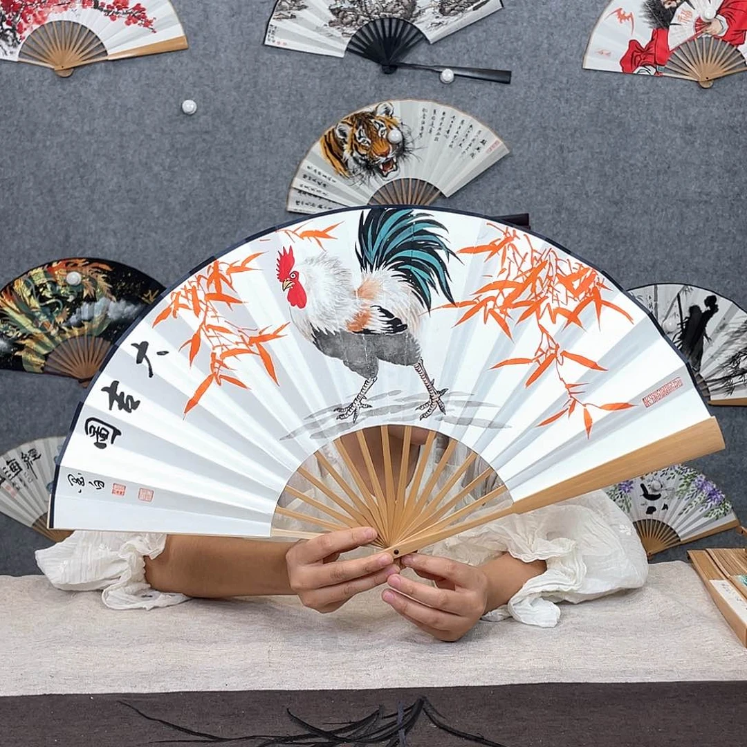 国画10寸水磨玉竹-纯手绘-文玩扇骨（默认粘好）