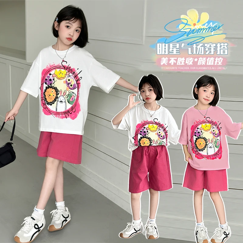 女童夏装短袖T恤2025新款儿童夏季卡通半袖9女孩大童网红体恤上衣