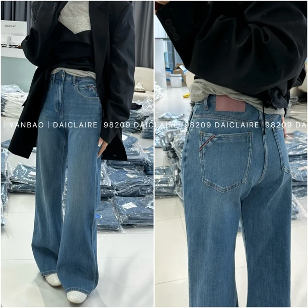 代嘉儿｜春 98209 四面弹粉标筒喇叭高腰显瘦牛仔裤女