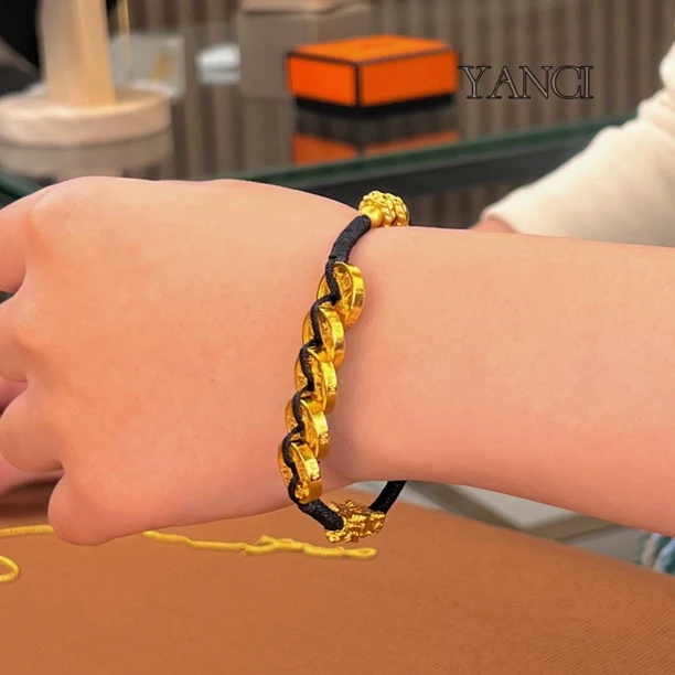 手链 【YANCI】精工版五帝钱手链手工编织绳不掉色手串