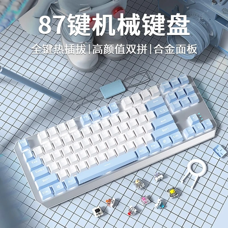 前行者TK870高颜双拼色有线机械键盘热插拔女生电脑办公游戏专用