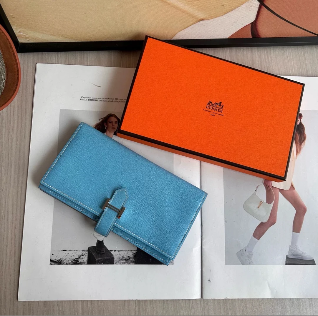 90新 Hermes/爱马仕 HERMES/爱马仕蓝色手拿钱包 24168