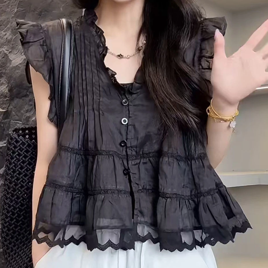 今年流行穿搭2025夏季新款温柔风显瘦小衫休闲风减龄无袖衬衫上衣