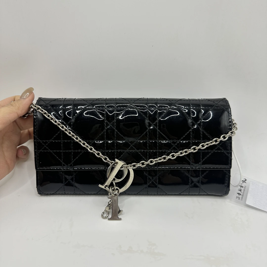 95新 DIOR/迪奥 漆皮五格钱夹链条包