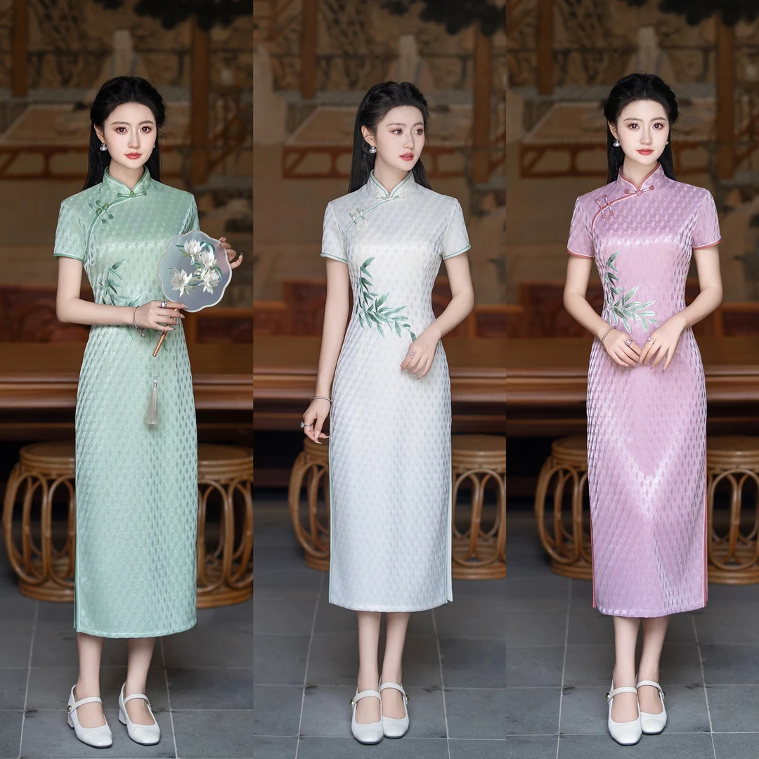 【529】122cm气质修身刺绣精品旗袍