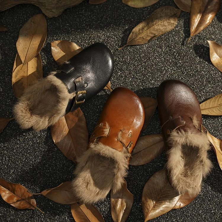 娆娆吴~真皮兔毛拖鞋 超保暖的加厚博肯拖鞋