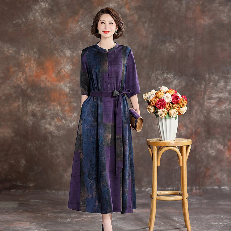 清仓场！齐黛花罗香云纱连衣裙女新中式桑蚕丝高端真丝a字裙