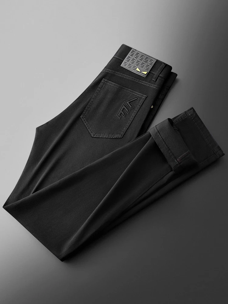 凯邦威秋季黑牛透气薄款天丝莱赛尔精梳棉男士小直筒休闲牛仔裤男