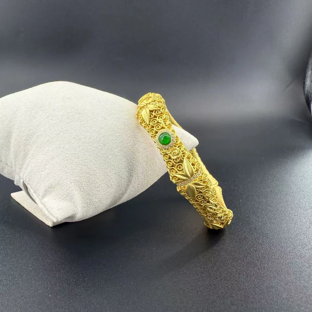 足银珐琅手镯 足银999.9宫廷珐琅镶嵌圆手镯