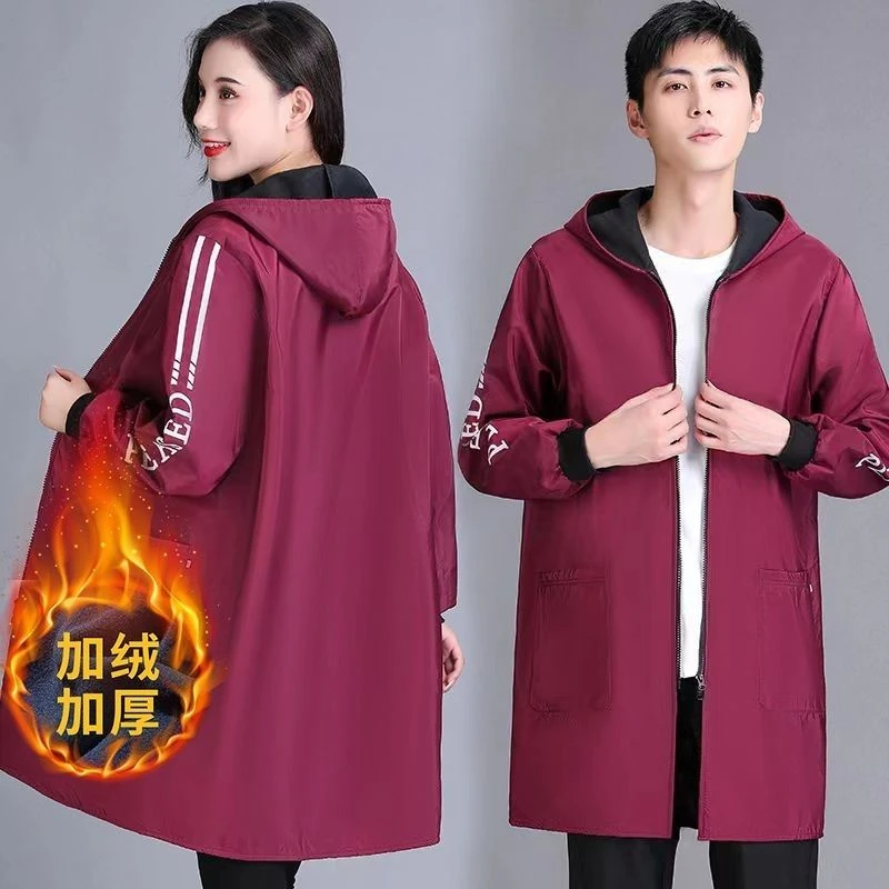 防油家居罩衣休闲风防水围裙工作服长袖时尚长款中长款加绒秋冬季