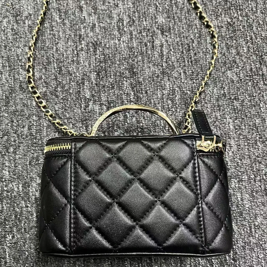 姝宴真皮女包手提钻盒子黑色