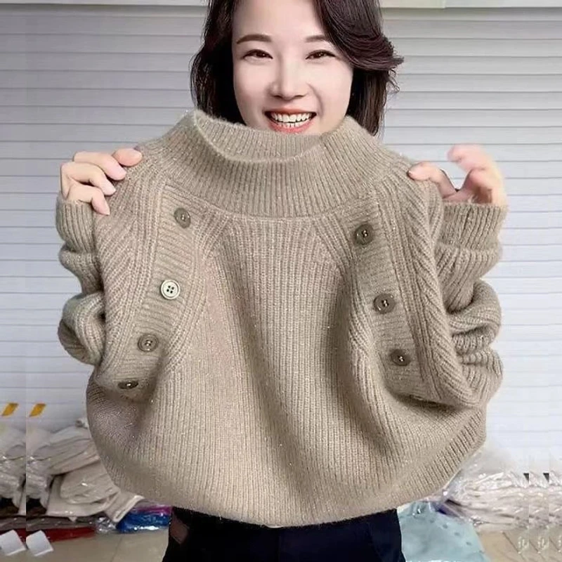 加厚保暖打底衫上衣女2024秋冬新款内搭圆领套头百搭针织毛衣长袖