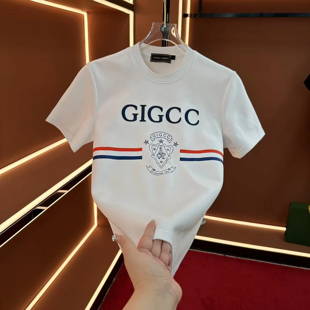 【OPQ】2025夏季新款圆領休閑半袖修身休闲刺繡T恤9237款