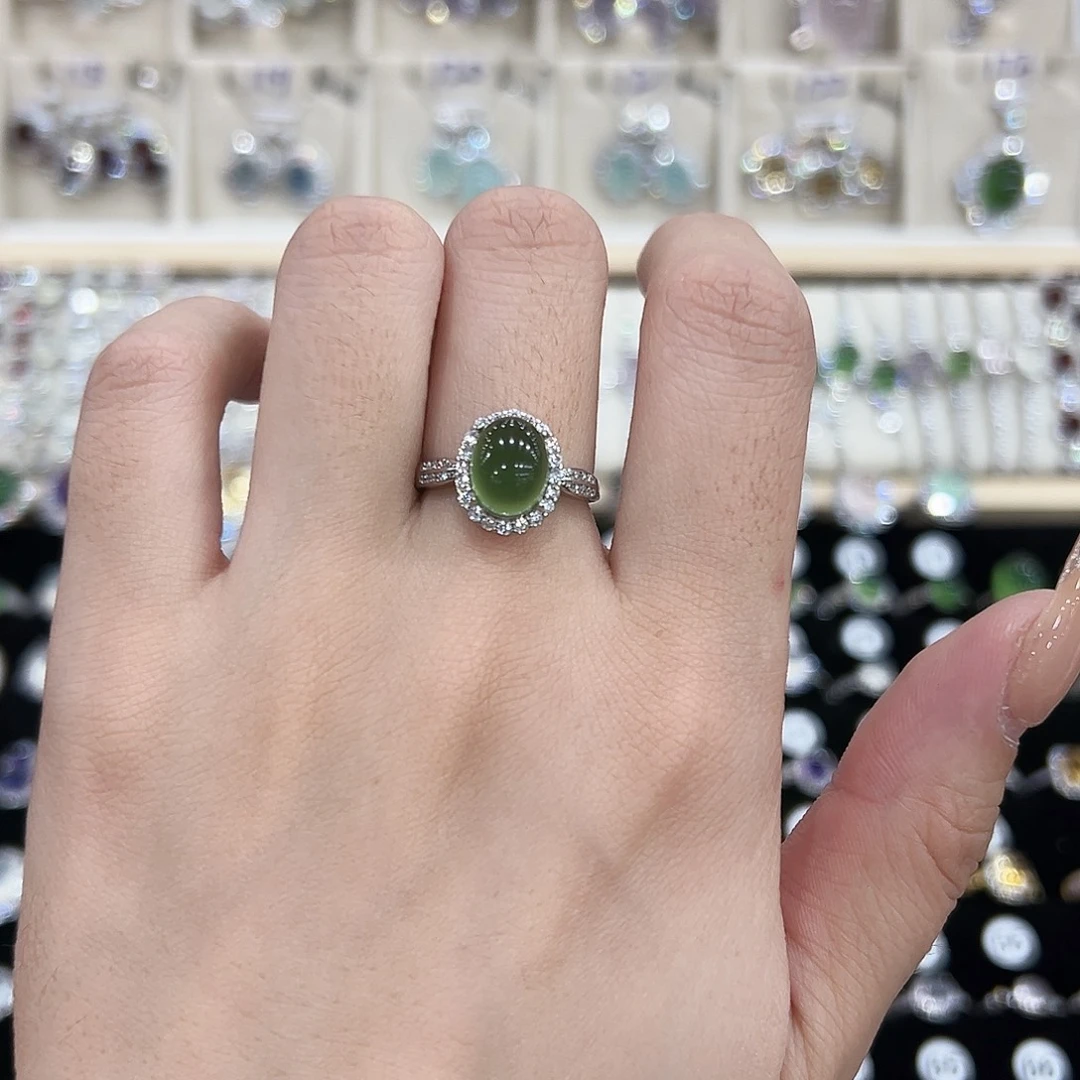 岫玉银S925镶嵌戒指