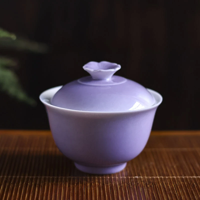 阿茶  幻紫-花朵盖碗（Q4689）