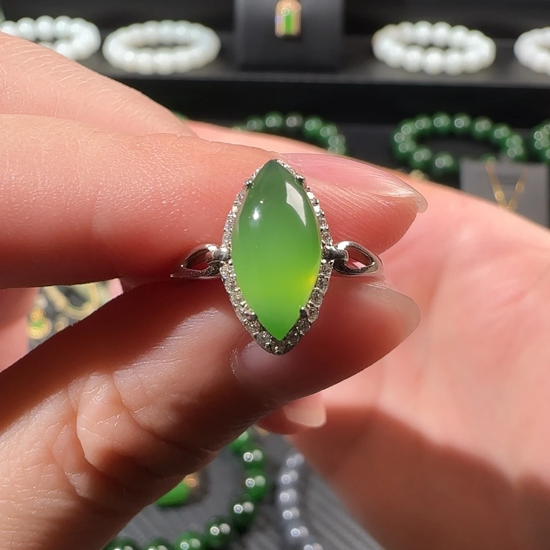 和田玉（碧玉）银S925镶嵌戒指