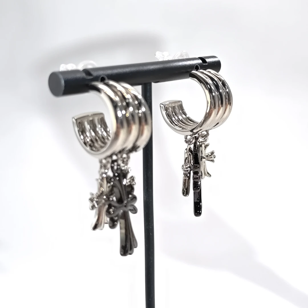 铜合金耳饰 06546高级设计感圆环三十字个性耳钉