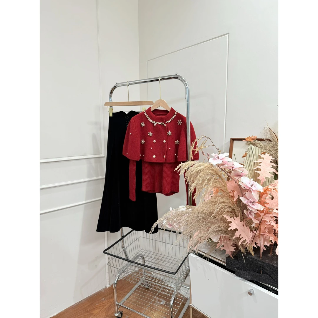 拉夏贝尔/25年秋冬新款时尚简约通勤宽松百搭上衣+半裙 00253 LQJ