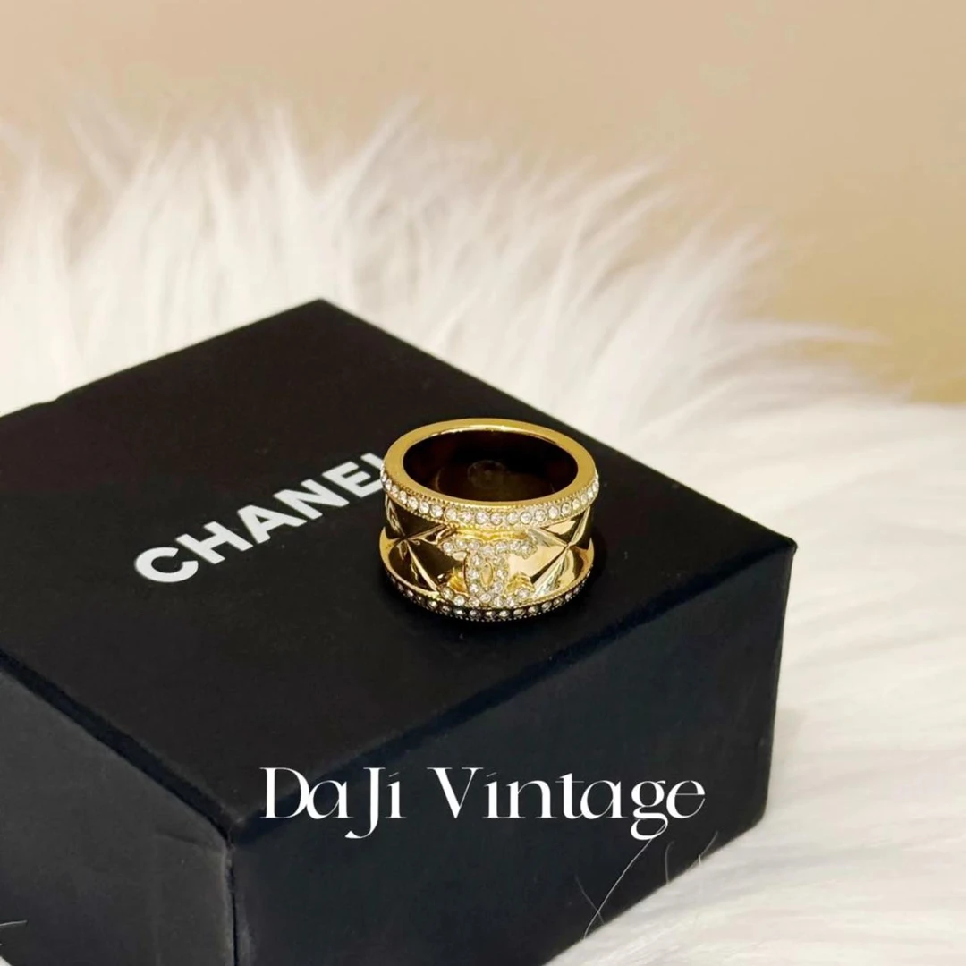 99新 Chanel/香奈儿 大吉中古/金色双c带钻戒指