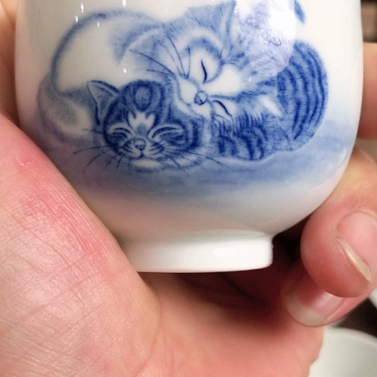 黄娟窑青花小猫杯子