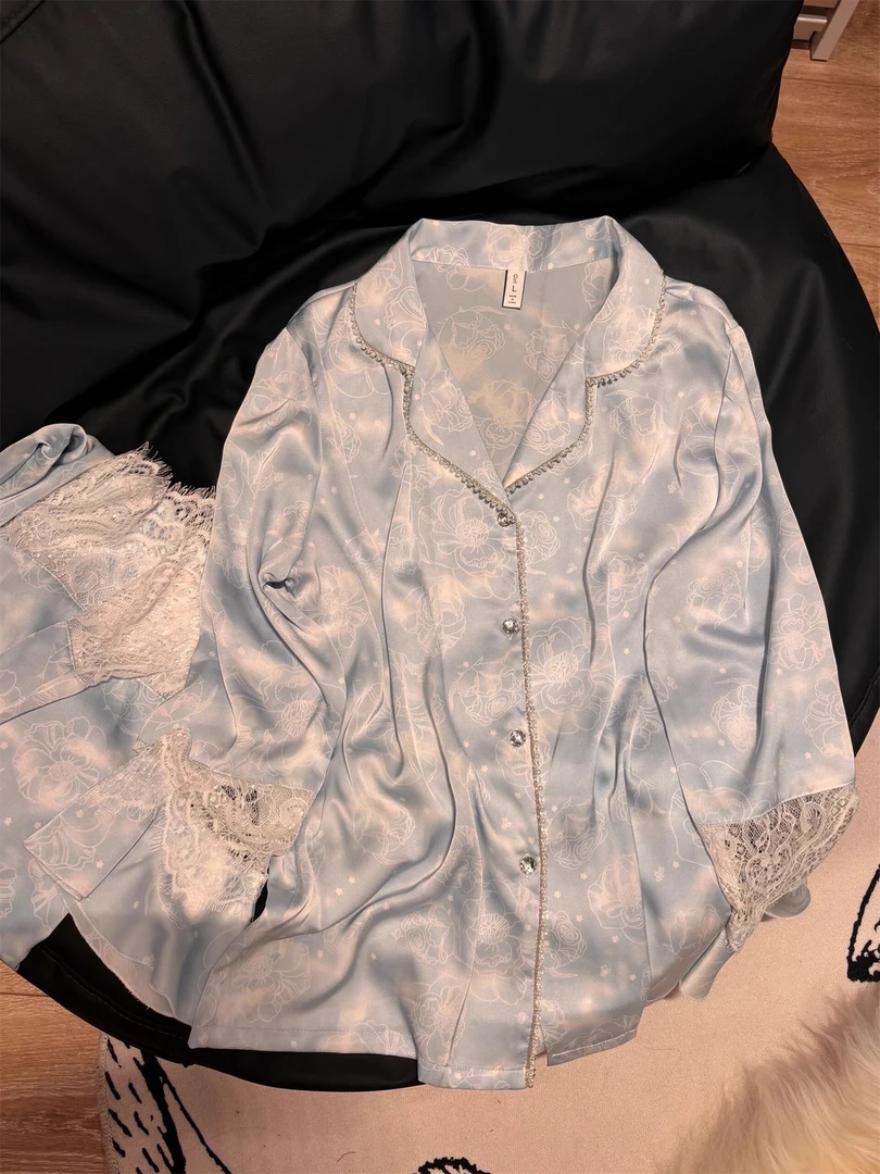 法式轻奢高级感冰丝睡衣女春秋季2025新款舒适冰凉透气家居服套装