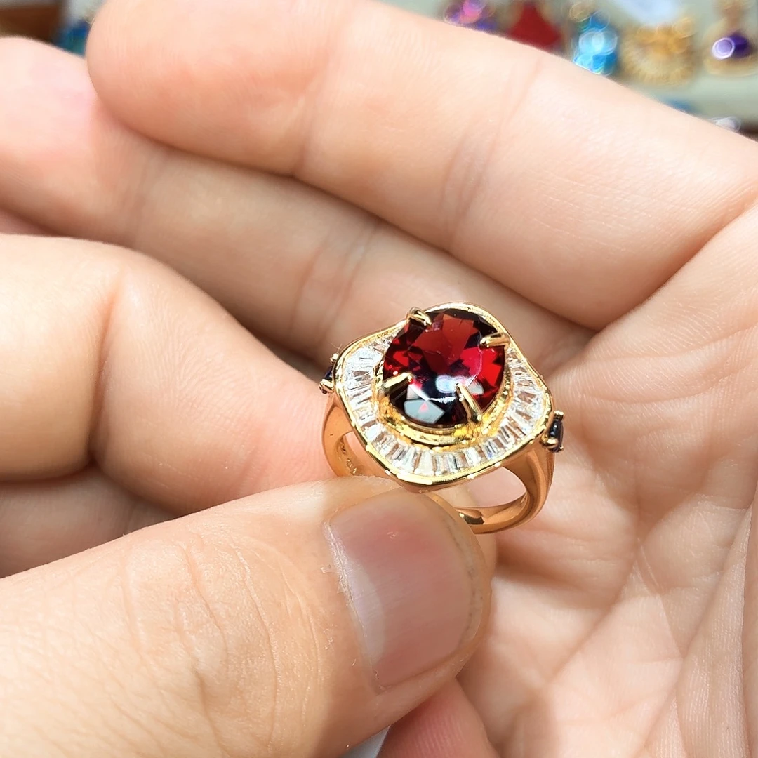 石榴石戒指银S925镶嵌