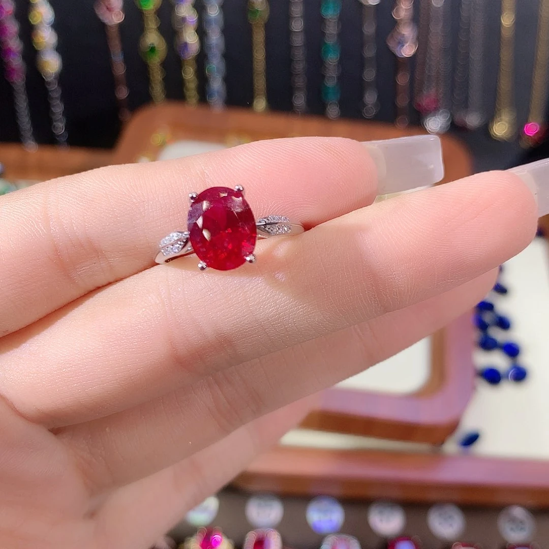 银S925镶嵌戒指红宝石白810酒红