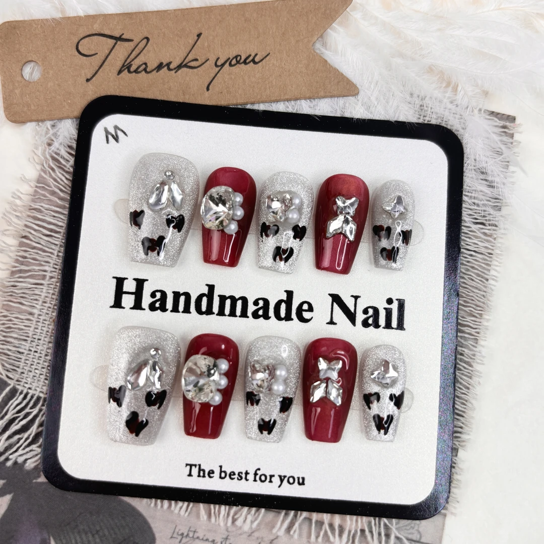 【全疆包邮067】高级纯欲纯手工穿戴甲ins风穿戴式可爱中长款气质