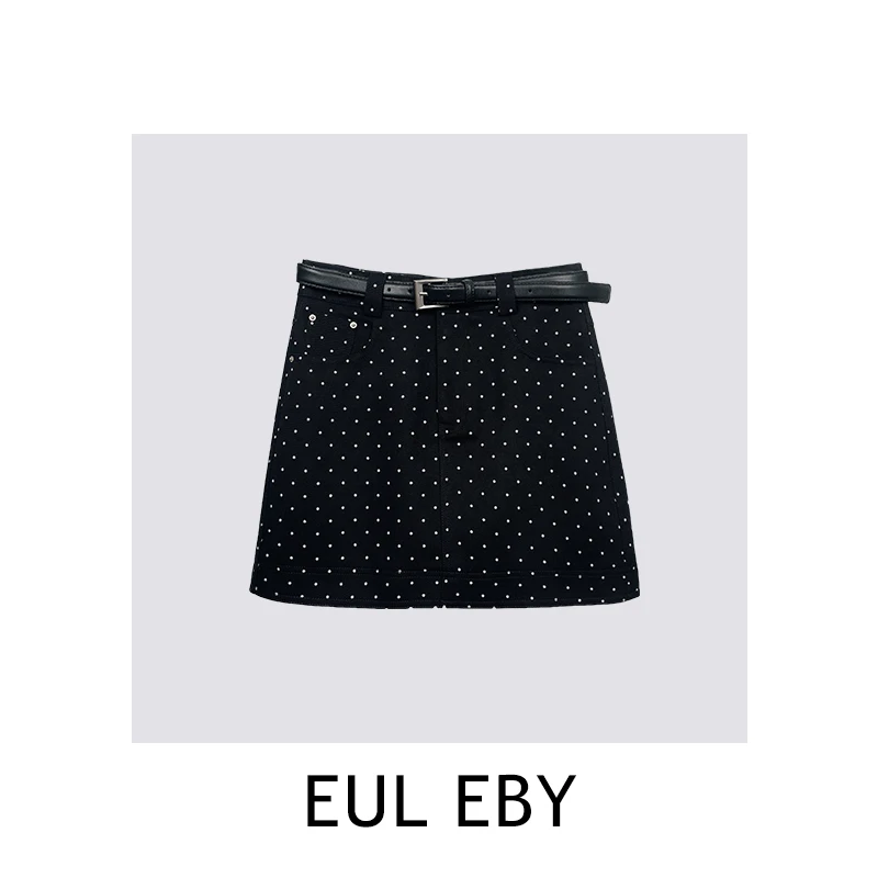 【清】复古波点腰带半身裙 241245#