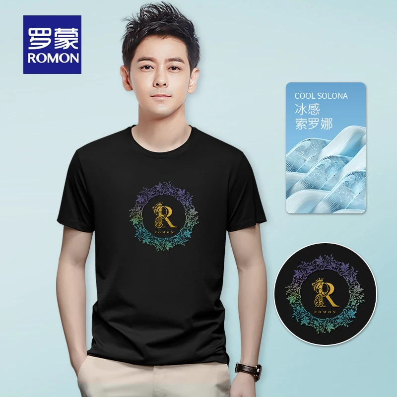 Romon/罗蒙夏季男士短袖新款潮流高级半袖透气圆领修身衣服7019