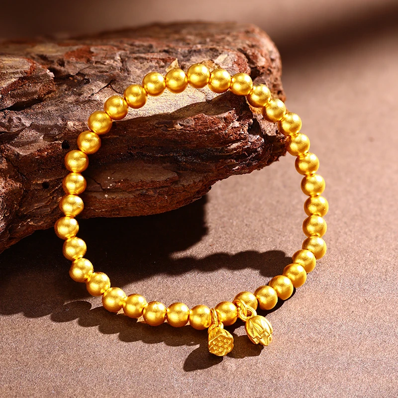 足银手镯 亮面古法两世欢莲蓬手链情侣日常百搭素圈送传承礼盒