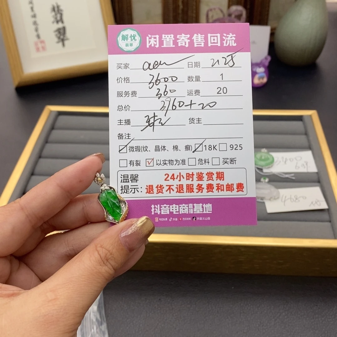 翡翠颈饰18K金镶嵌a*a翡翠