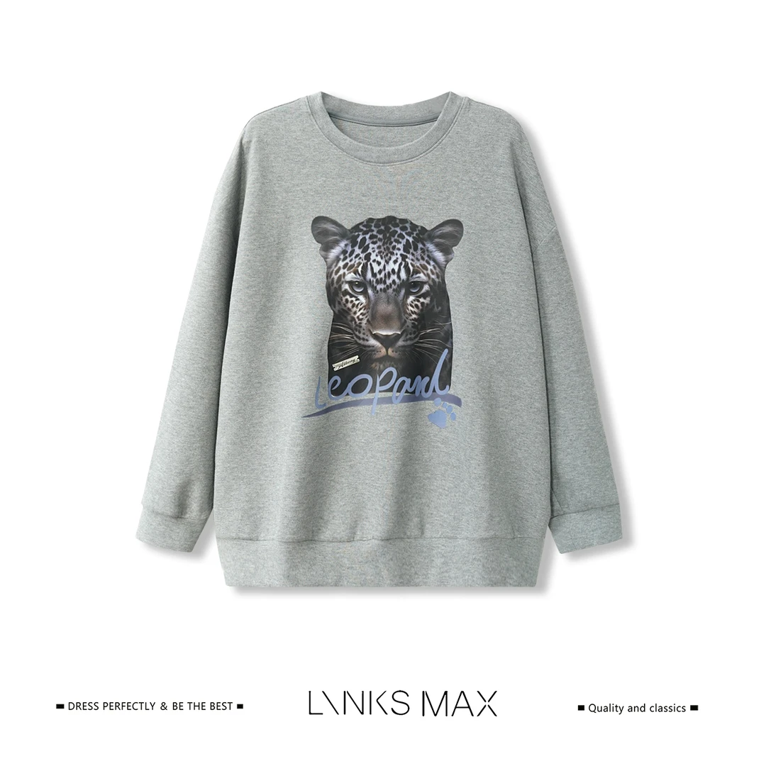 Links Max【可可专属】极简豹子头印花圆领长袖纯色卫衣62425