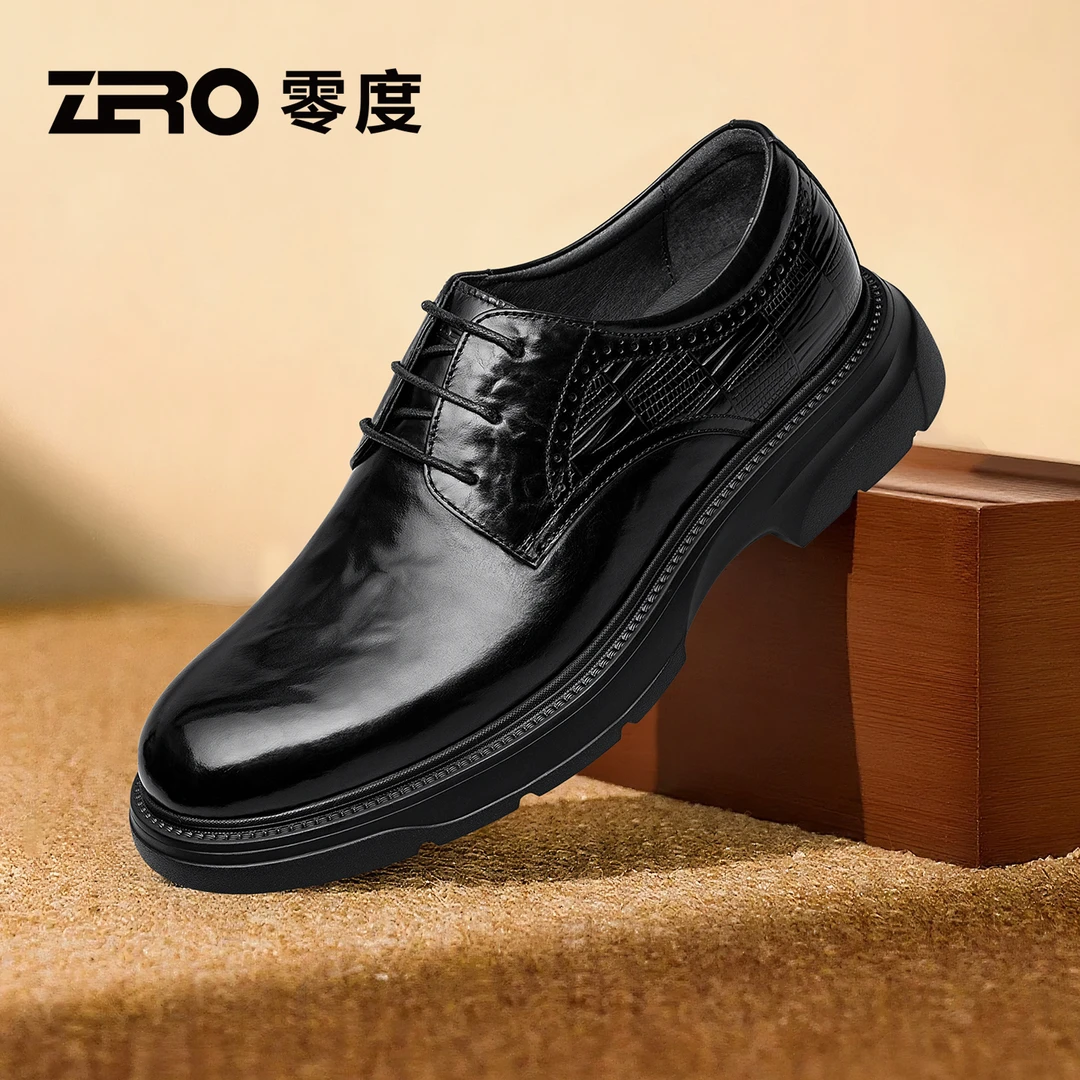 「墨痕」ZRO零度男鞋新款宽楦正装皮鞋男轻便厚底商务休闲德比婚鞋