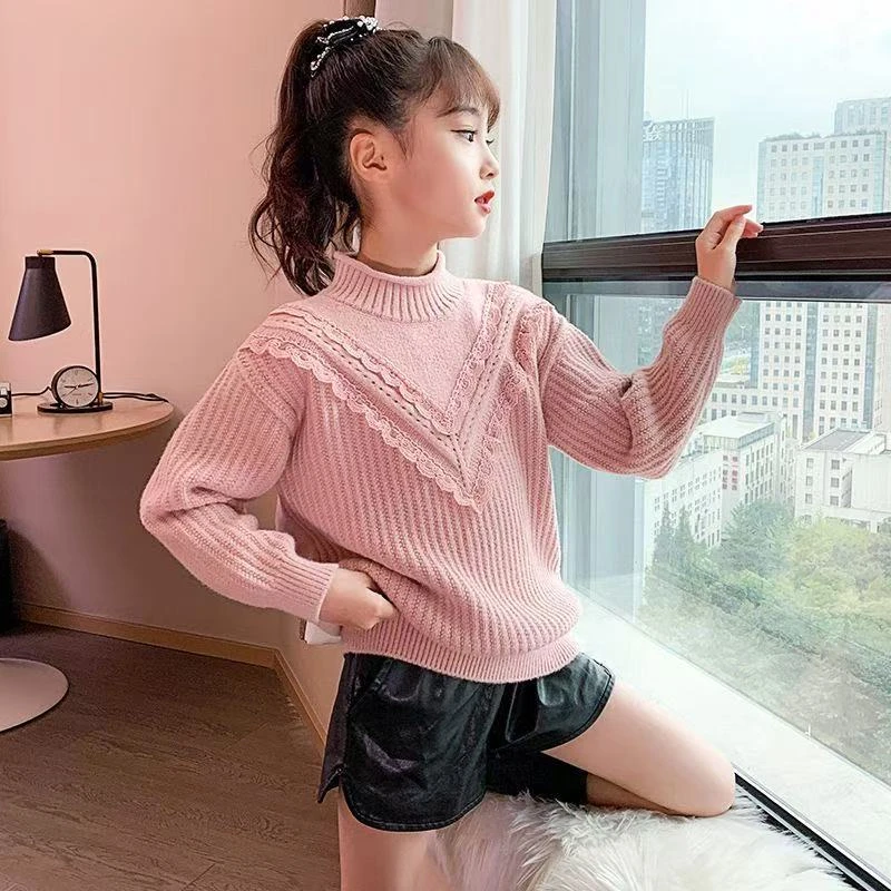 长袖韩版公主风厚款拼接常规毛衣秋冬针织衫国潮新风