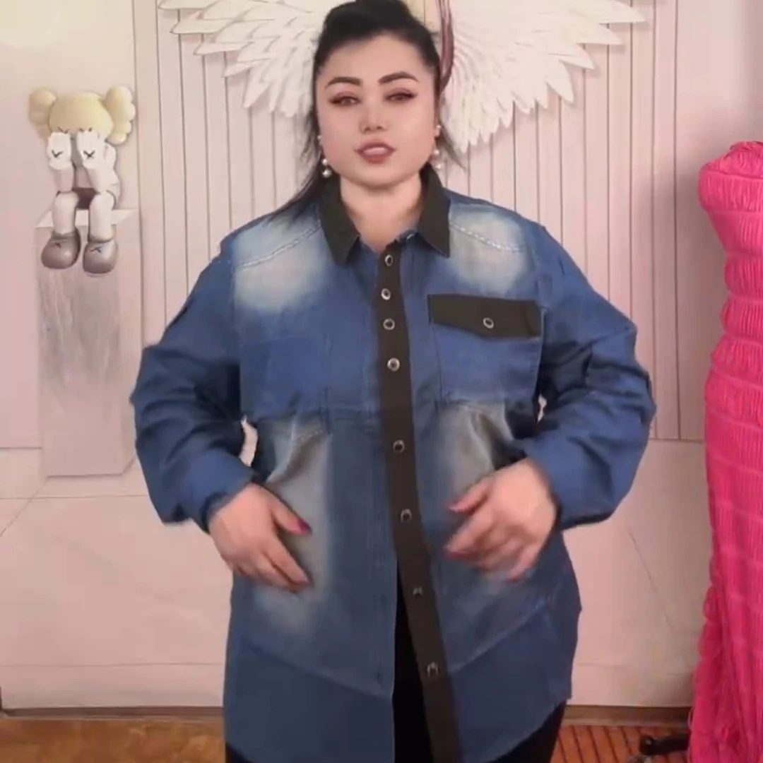 中年妈妈牛仔外套春秋加肥大码中老年女装休闲衬衫