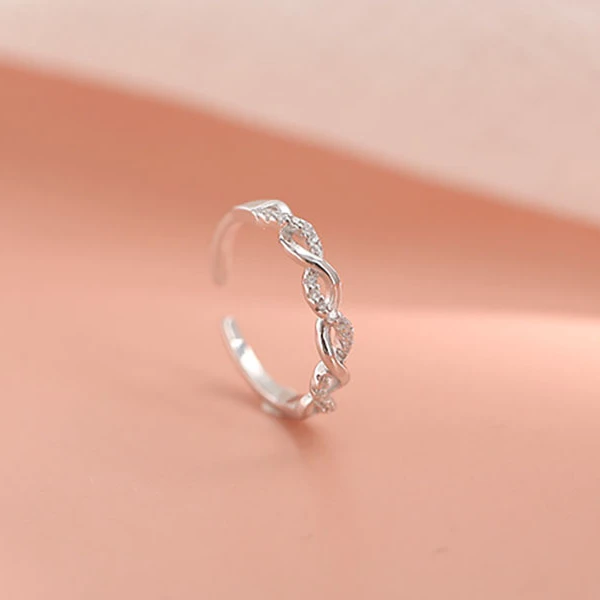 戒指 编织麻花戒指女小众设计开口缠绕爱河戒指网红食指戒