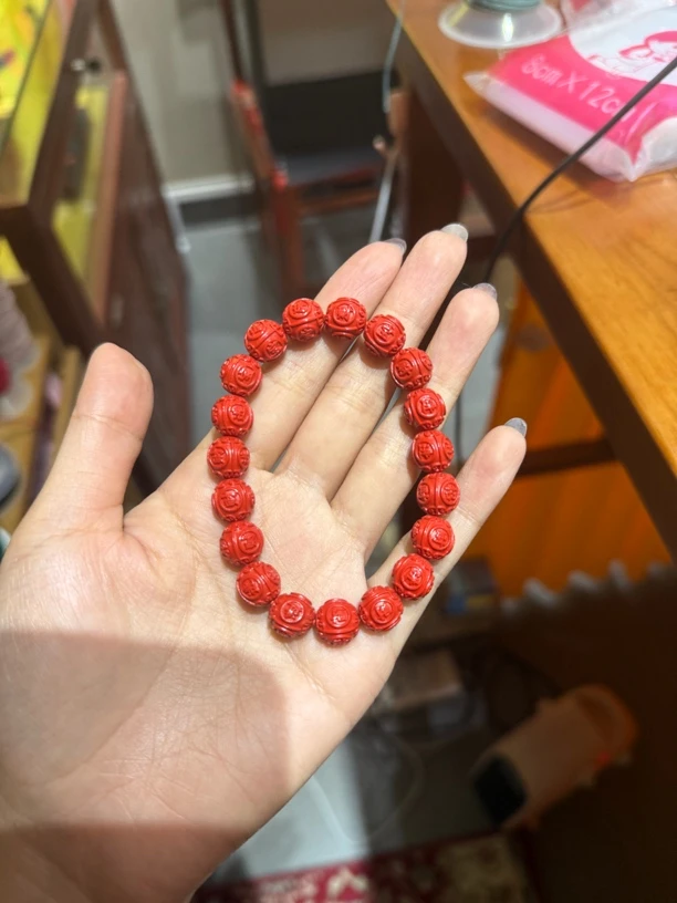 天然辰砂朱砂手串圆珠红色