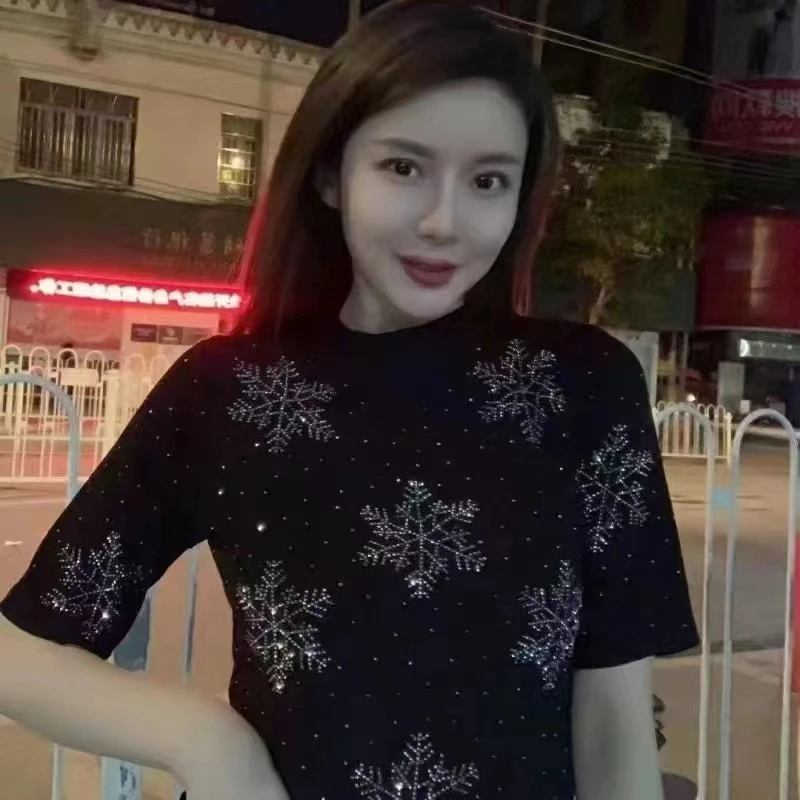 夏季新款短袖T恤烫钻欧货显瘦百搭上衣休闲打底衫