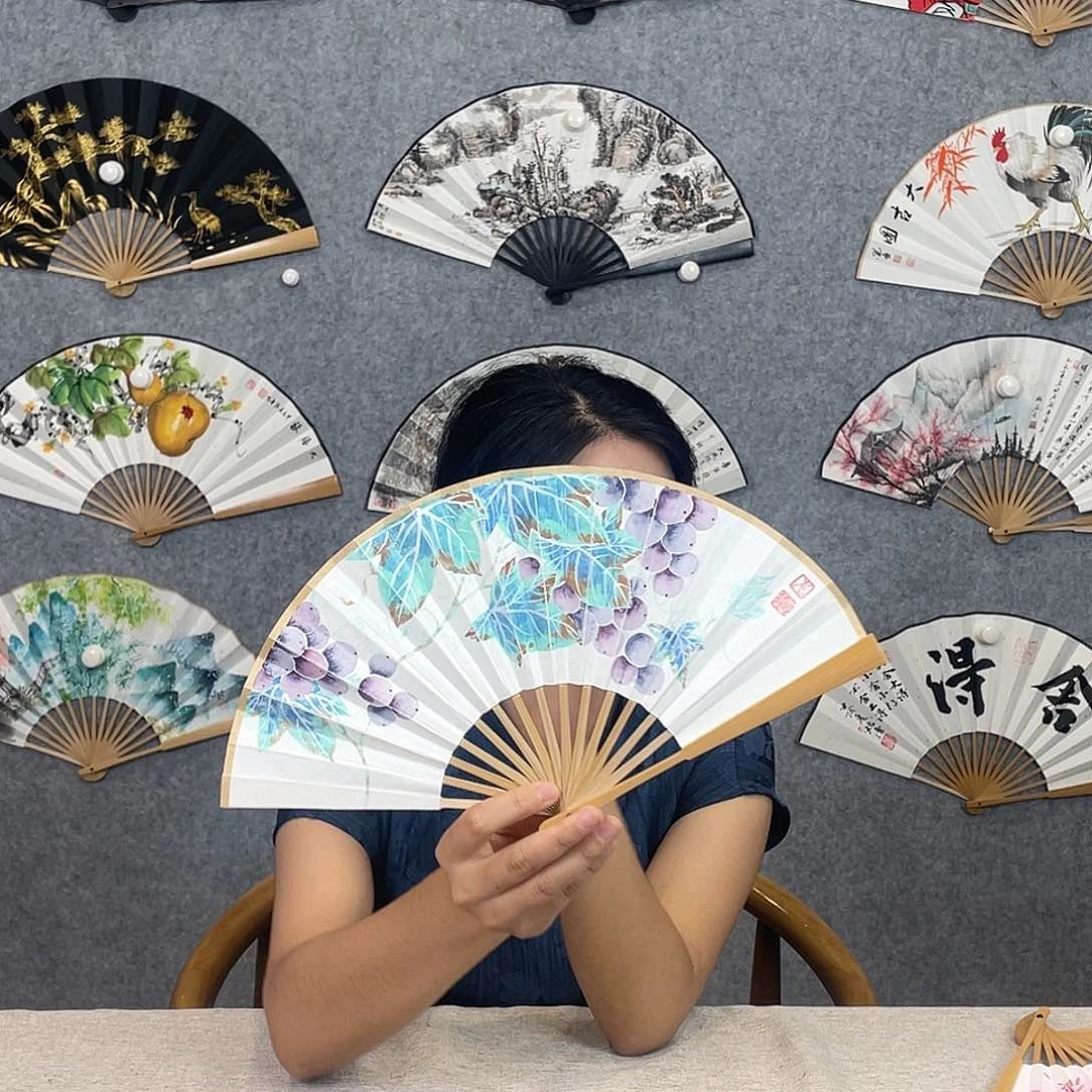 国画6寸水磨玉竹-纯手绘-文玩扇骨（默认粘好）