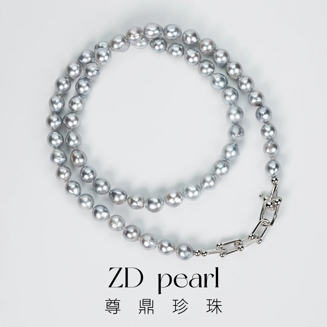 【鸭鸭】尊鼎珍珠-S925银海水珍珠真多麻色项链6-7mm