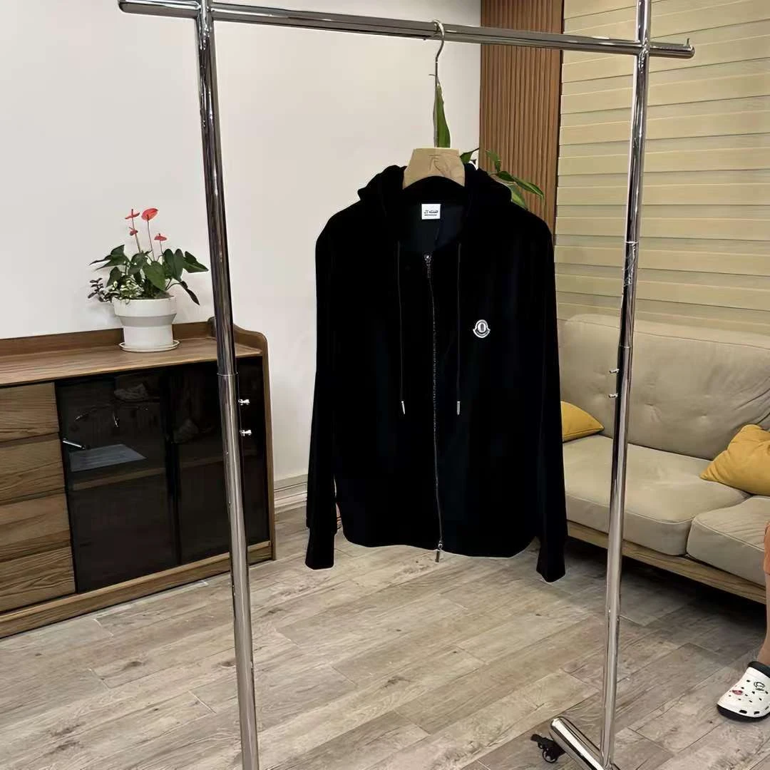 【花仙仙】坑条丝绒连帽开衫外套 69775#