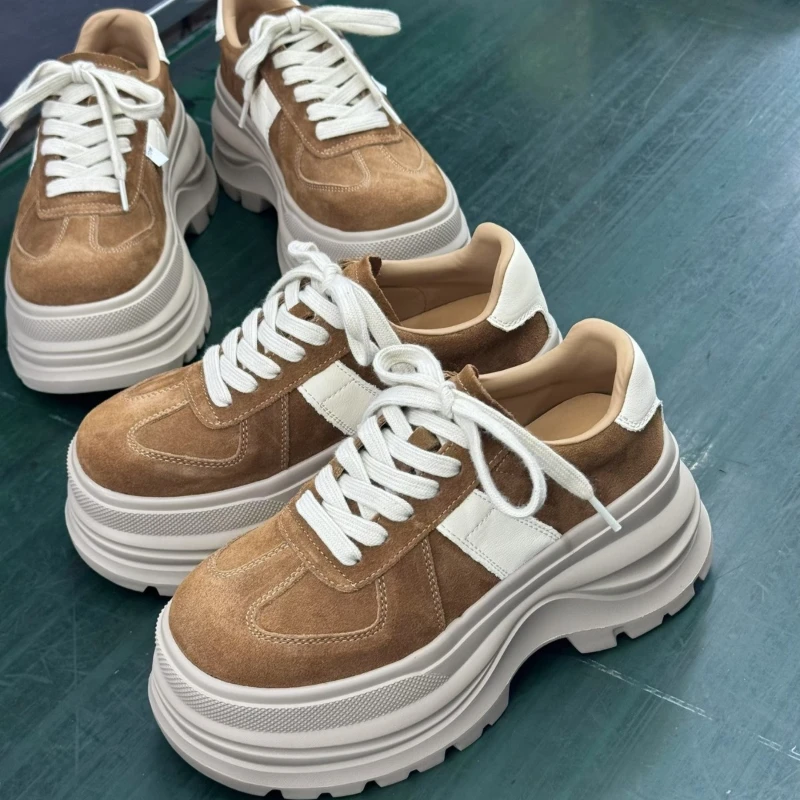 头层牛皮复古7CM增高厚底小个子老爹鞋女2025松糕鞋休闲运动板鞋