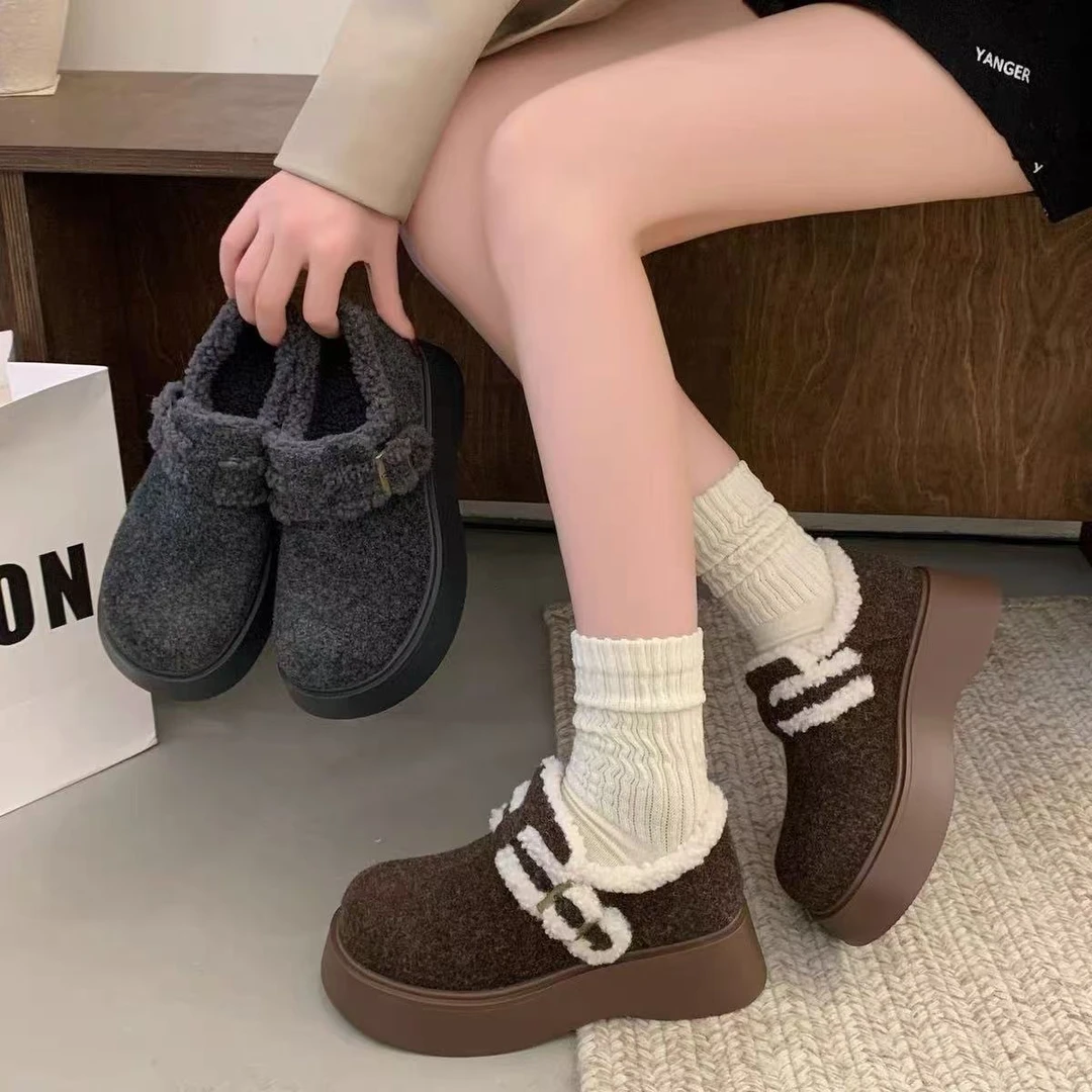 新款博肯鞋秋冬加绒加厚保暖一脚蹬毛毛潮鞋 8287X1