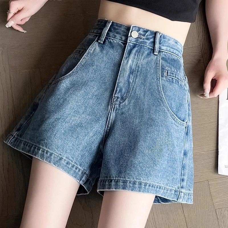 蓝色牛仔短裤女2025夏季薄款时尚百搭高腰显瘦小个子阔腿休闲短裤