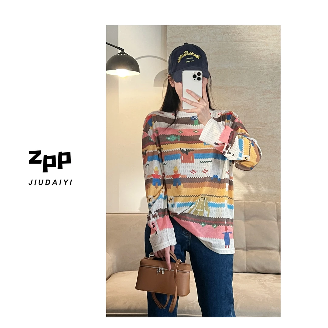 玖黛衣现货【小人国】新款夏季印花宽松百搭薄款长袖T恤TXP40497