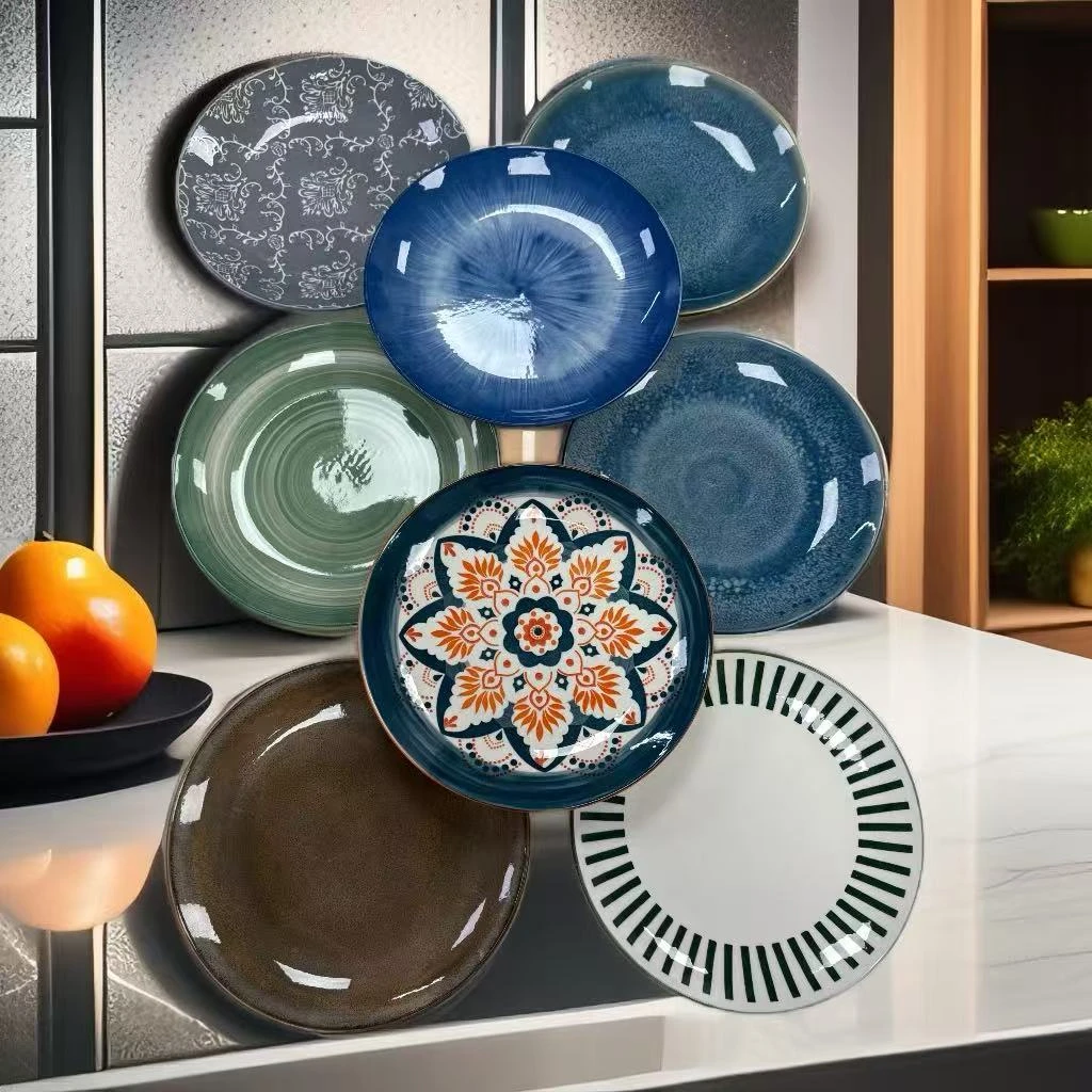 瓷县令【拍一发四】7.5英寸月光盘花色随缘发釉下彩酒店甜品盘蓝色