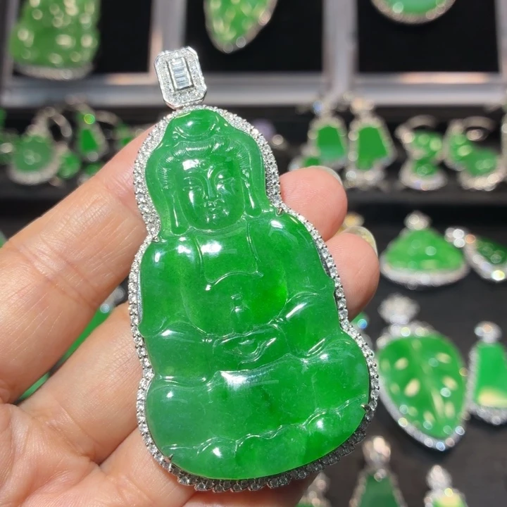 翡翠18K金镶嵌吊坠(不含链)翡翠