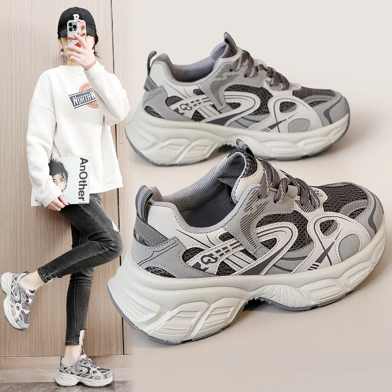 新款2025爆款春季老爹鞋女鞋韩版厚底增高潮流网面鞋透气